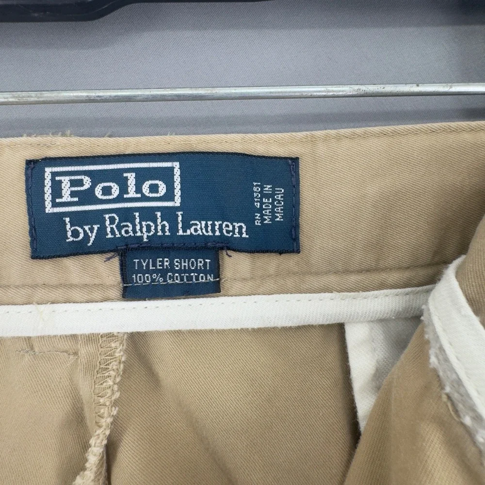 VTG Polo Ralph Lauren Mens Tyler Short Khaki Tan Pleated Cotton Chino Shorts  40